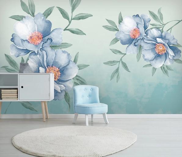 3D Blue Floral Wall Mural Wallpaper 444- Jess Art Decoration