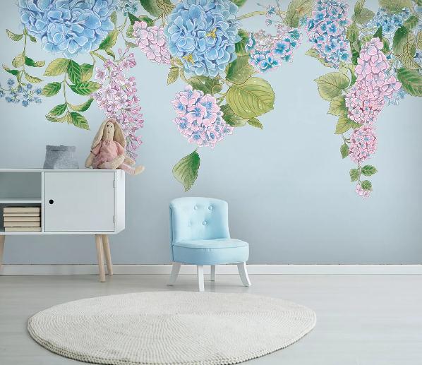 3D Pink Blue Floral Wall Mural Wallpaper 380- Jess Art Decoration