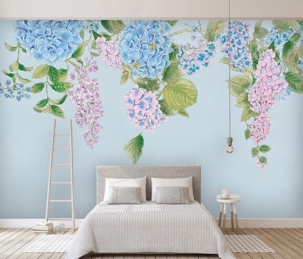 3D Pink Blue Floral Wall Mural Wallpaper 380- Jess Art Decoration