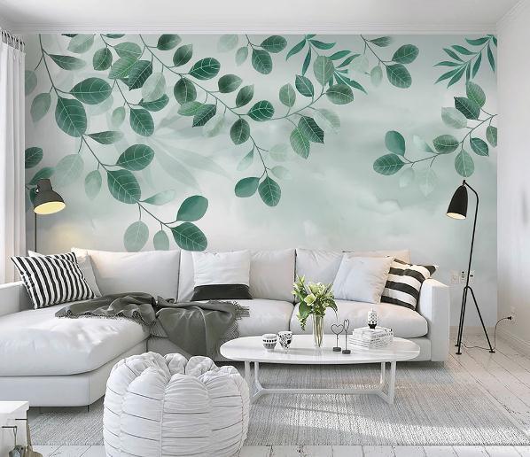3D Green Leaves Branch Wall Mural Wallpaper 478- Jess Art Decoration