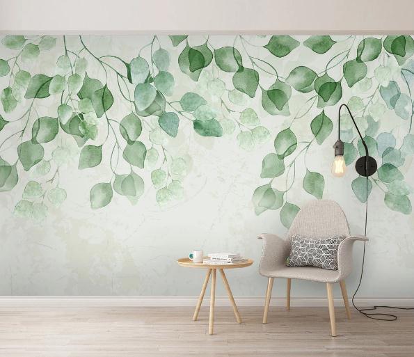 3D Green Leaves Branch Wall Mural Wallpaper 310- Jess Art Decoration