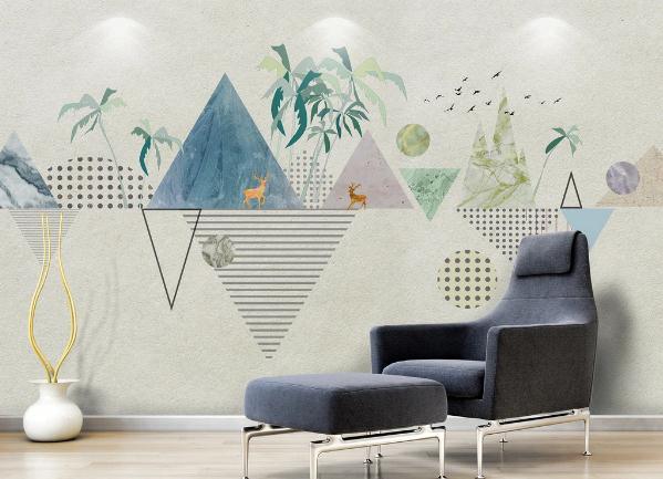 3D Geometric Triangle Circle Elk Trees Bird Wall Mural Wallpaper 170- Jess Art Decoration