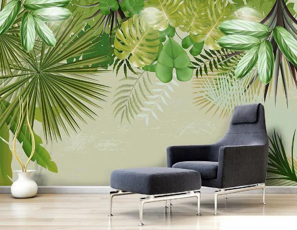 3D Green Tropical Plants Leaves Wall Mural Wallpaper 318- Jess Art Decoration