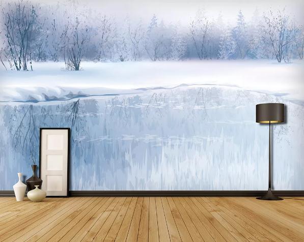 3D Blue Forest Winter Wall Mural Wallpaper 304- Jess Art Decoration