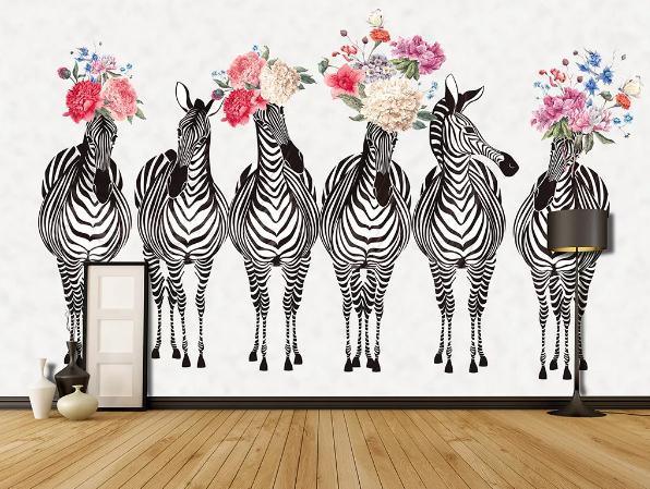 3D Zebra Floral Wall Mural Wallpaper 329- Jess Art Decoration