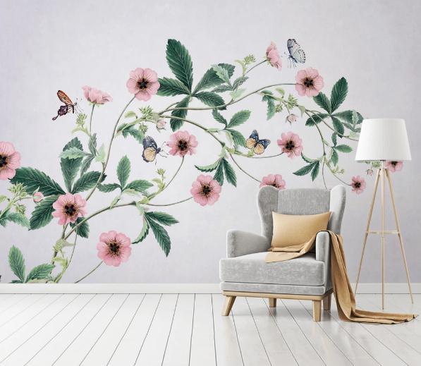 3D Floral Plants Butterfly Wall Mural Wallpaper 165- Jess Art Decoration