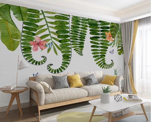3D Green Tropical Plants Leaves Wall Mural Wallpaper 141- Jess Art Decoration