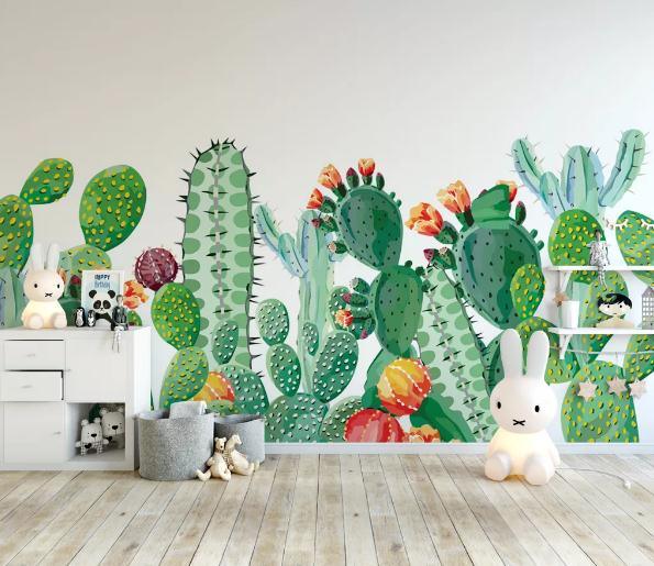 3D Green Cactus Wall Mural Wallpaper 302- Jess Art Decoration