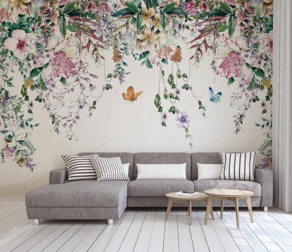 3D Pink Vine Flower Butterfly Wall Mural Wallpaper 191- Jess Art Decoration