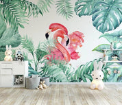 3D Flamingo Leaves Plants Wall Mural Wallpaper 135- Jess Art Decoration