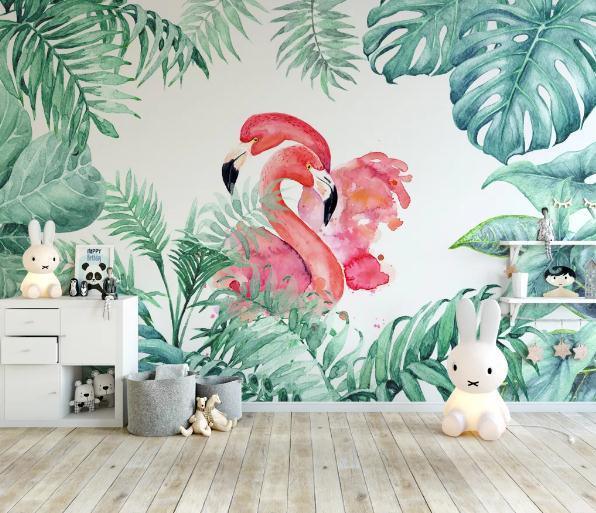 3D Flamingo Leaves Plants Wall Mural Wallpaper 135- Jess Art Decoration