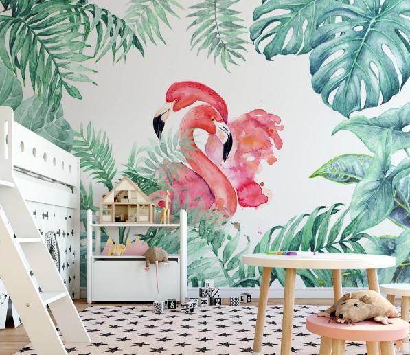 3D Flamingo Leaves Plants Wall Mural Wallpaper 135- Jess Art Decoration