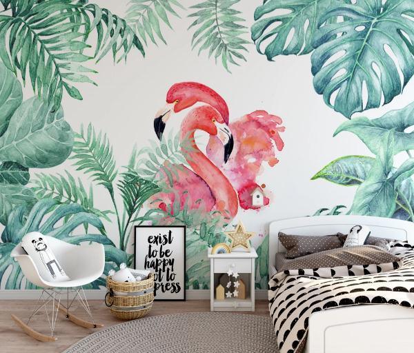 3D Flamingo Leaves Plants Wall Mural Wallpaper 135- Jess Art Decoration