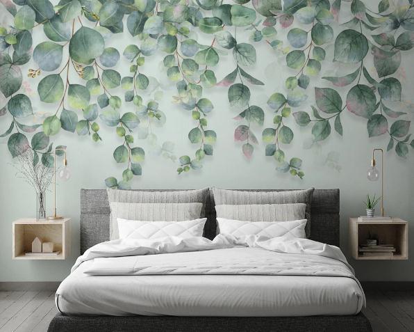 3D Green Leaves Branch Wall Mural Wallpaper 483- Jess Art Decoration