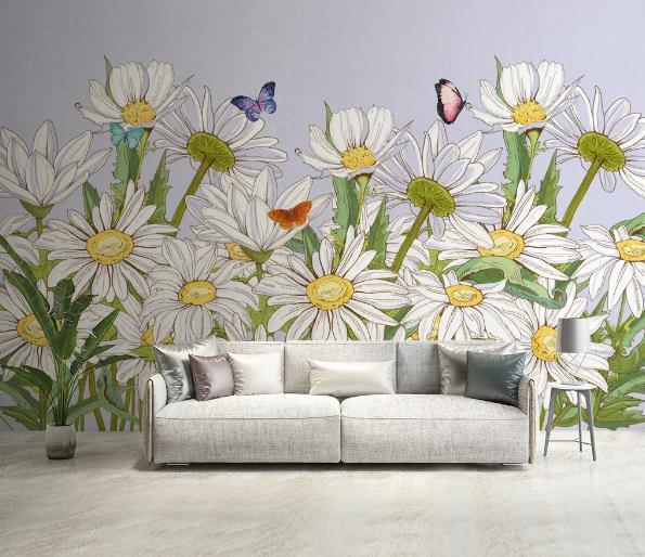 3D White Daisy Floral Wall Mural Wallpaper 168- Jess Art Decoration