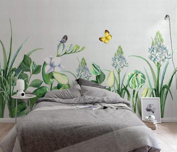 3D Green Floral Leaves Plants Butterfly Wall Mural Wallpaper 475- Jess Art Decoration