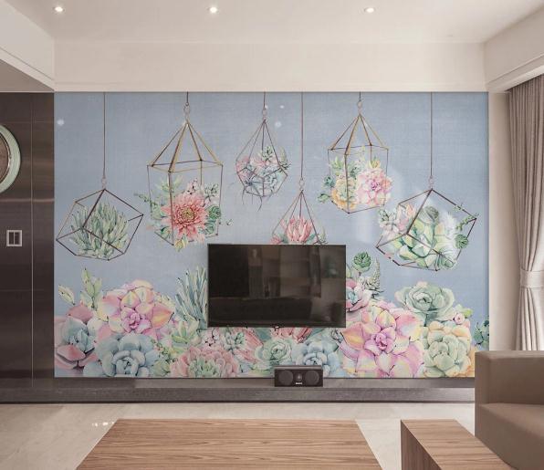 3D Blue Succulents Wall Mural Wallpaper 193- Jess Art Decoration