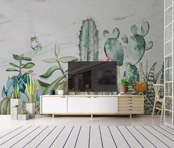 3D Green Cactus Wall Mural Wallpaper 368- Jess Art Decoration