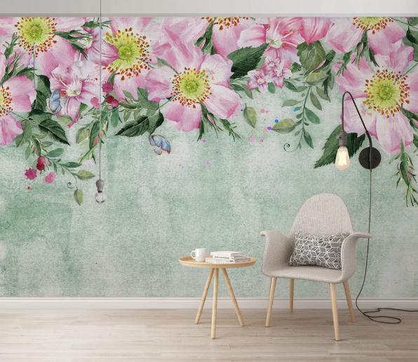 3D Green Pink Floral Wall Mural Wallpaper 153- Jess Art Decoration