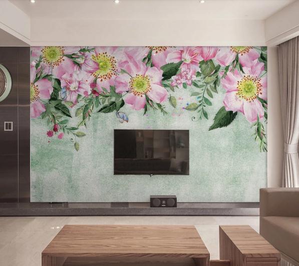 3D Green Pink Floral Wall Mural Wallpaper 153- Jess Art Decoration
