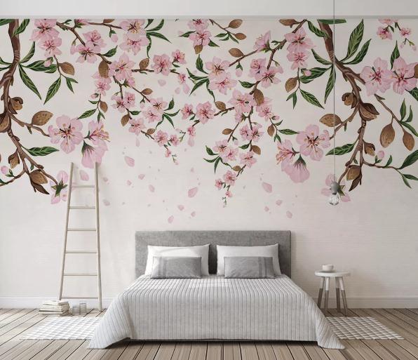 3D Pink Peach Blossom Plum Blossom Wall Mural Wallpaper 492- Jess Art Decoration
