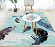 3D Abstract Blue Feather Pattern Non-Slip Rug Mat 189- Jess Art Decoration