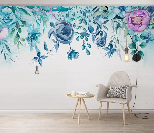3D Blue Floral Leaves Wall Mural Wallpaper 121- Jess Art Decoration