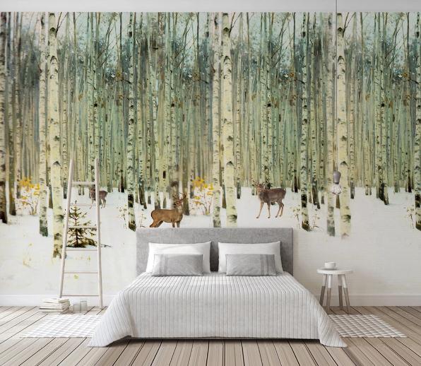 3D Forest Elk Snow Wall Mural Wallpaper 126- Jess Art Decoration