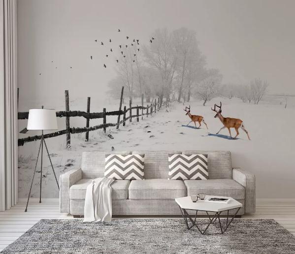 3D Forest Elk Bird Snow Wall Mural Wallpaper 166- Jess Art Decoration