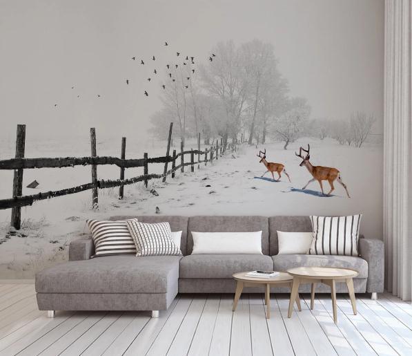 3D Forest Elk Bird Snow Wall Mural Wallpaper 166- Jess Art Decoration