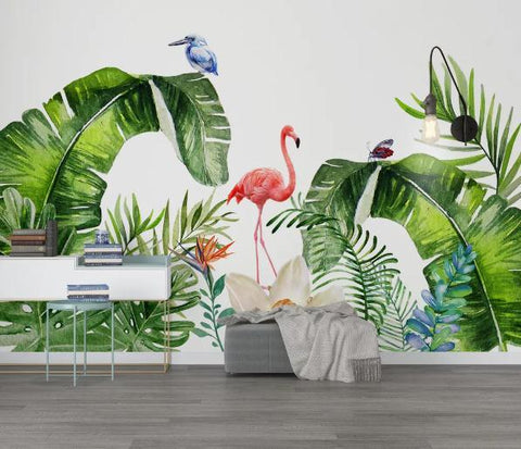 3D Flamingo Leaves Plants Wall Mural Wallpaper 123- Jess Art Decoration