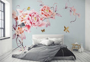 3D Red Peony Floral Butterfly Bird Wall Mural Wallpaper 491- Jess Art Decoration