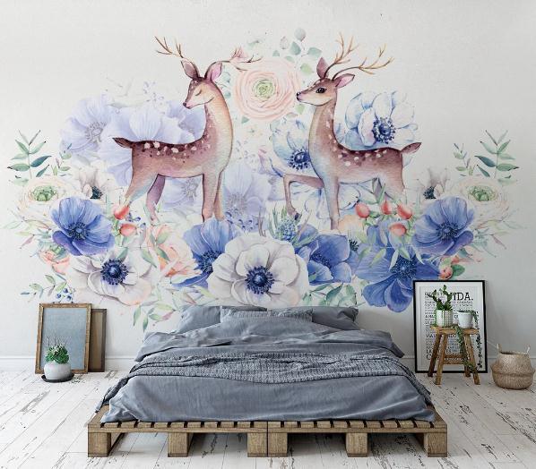 3D Floral Elk Wall Mural Wallpaper 405- Jess Art Decoration