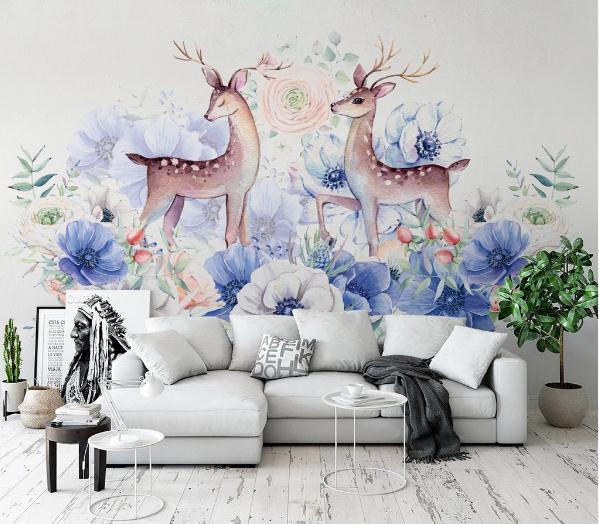 3D Floral Elk Wall Mural Wallpaper 405- Jess Art Decoration