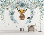 3D Blue Elk Floral Wall Mural Wallpaper 128- Jess Art Decoration