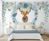 3D Blue Elk Floral Wall Mural Wallpaper 128- Jess Art Decoration