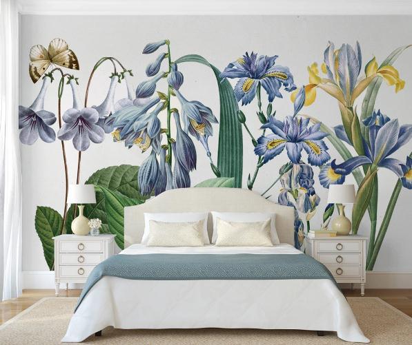 3D Blue Floral Plants Wall Mural Wallpaper 277- Jess Art Decoration