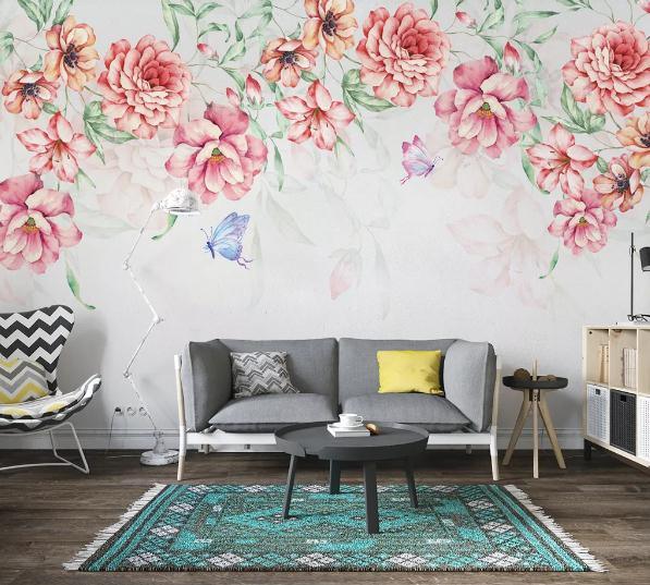 3D Pink Floral Butterfly Wall Mural Wallpaper 375- Jess Art Decoration