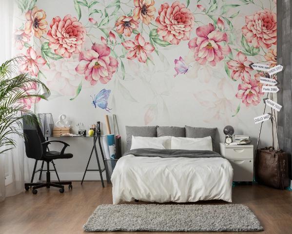 3D Pink Floral Butterfly Wall Mural Wallpaper 375- Jess Art Decoration
