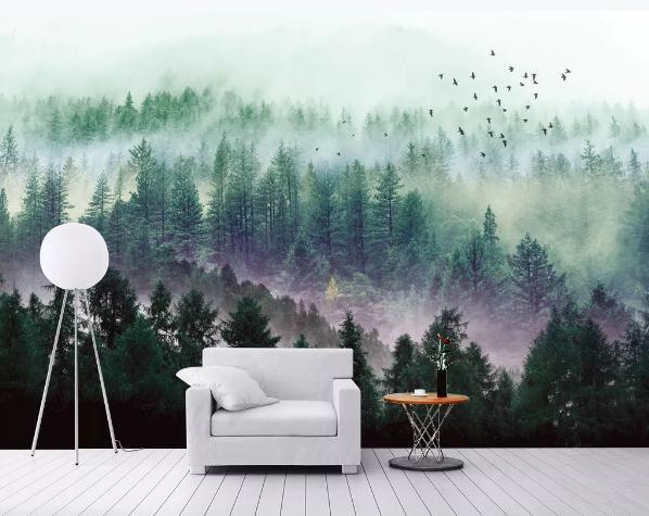 3D Fog Forest Bird Wall Mural Wallpaper 384- Jess Art Decoration