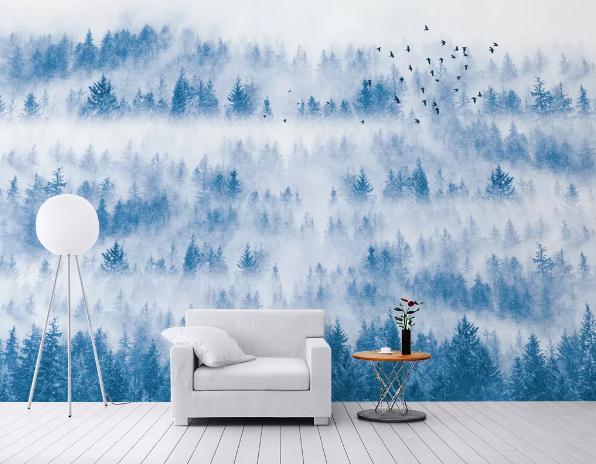 3D Blue Mist Pine Forest Wall Mural Wallpaper 493- Jess Art Decoration