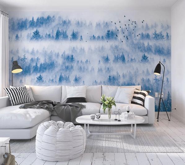 3D Blue Mist Pine Forest Wall Mural Wallpaper 493- Jess Art Decoration