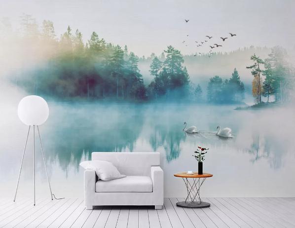 3D Blue Forest Bird Wall Mural Wallpaper 365- Jess Art Decoration
