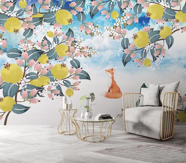 3D Fruit Tree Fox Wall Mural Wallpaper 339- Jess Art Decoration