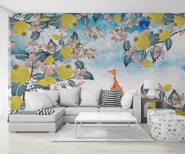 3D Fruit Tree Fox Wall Mural Wallpaper 339- Jess Art Decoration