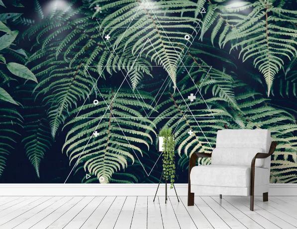 3D Tropical Plants Leaves Triangle Geometric Wall Mural Wallpaper 386- Jess Art Decoration