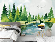 3D Green Forest Elk Wall Mural Wallpaper 374- Jess Art Decoration