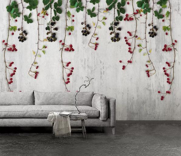 3D Raspberry Fruit Vine Wall Mural Wallpaper 372- Jess Art Decoration