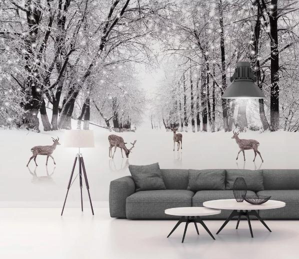 3D Forest Elk Snow Winter Wall Mural Wallpaper 393- Jess Art Decoration