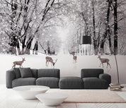 3D Forest Elk Snow Winter Wall Mural Wallpaper 393- Jess Art Decoration